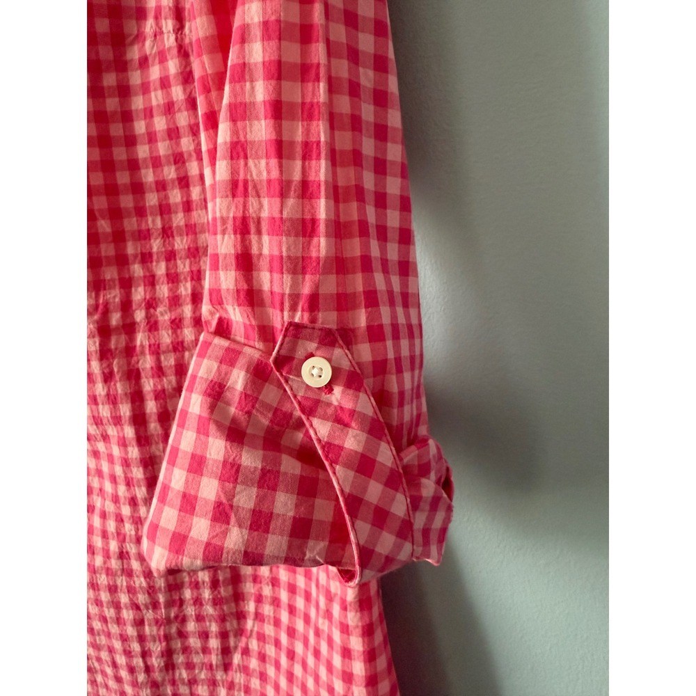 Talbots Pink Gingham Button Up Shirt Long Roll Tab Sleeve 100% Cotton Size Small - Picture 6 of 8
